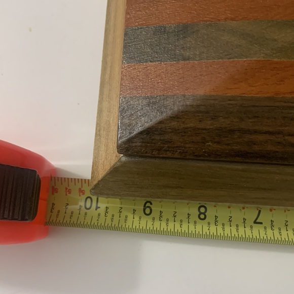 Gorgeous Marquetry Wood box with Red Velvet lining. MCM Pyramid style top - Picture 9 of 14